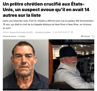 Un prêtre chrétien crucifié aux États-Unis par un juif messianiste qui avoue qu’il en avait 14 autres sur la liste