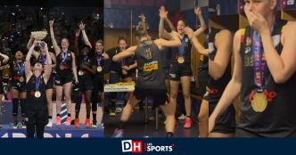 Delaere trébuche sur le trophée, Meesseman bloque une douche d'eau et les mots de Mike Thibault : la fête incroyable après l'exploit des Belgian Cats