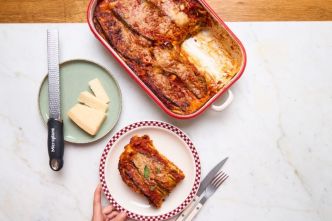 Lasagnes aux aubergines, sauce amatriciana