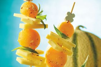 Mini-brochettes Beaufort, melon et verveine