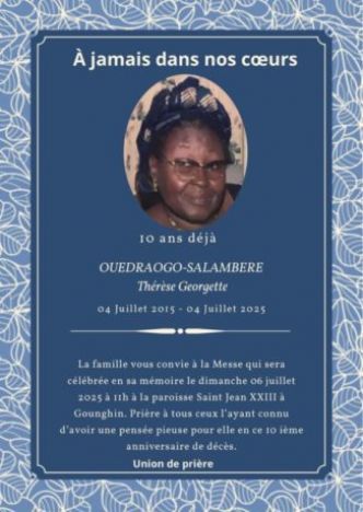 In memoriam | OUEDRAOGO-SALAMBERE Thérèse Georgette, 10ième anniversaire de décès