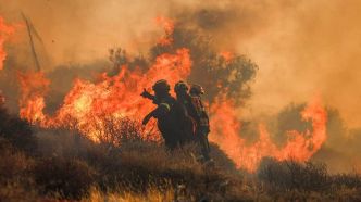 EN IMAGES | Violent incendie en Crète: des milliers de touristes et d'habitants évacués