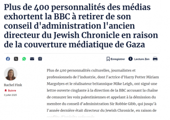 Fronde à la BBC accusée de proximité avec le lobby sioniste empêchant une couverture neutre du génocide à Gaza