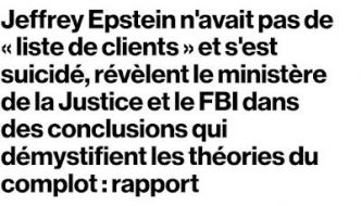 Le #FBI et le ministère de la Justice concluent : l'affaire #Epstein est une théorie du complot !
