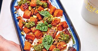 Patates douces rôties au pesto de pistaches
