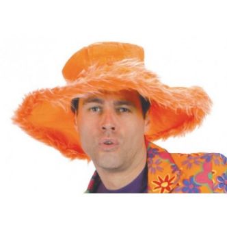 Chapeau Hippie Orange Bord boa - Accessoire Déguisement Hippie