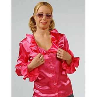 Déguisement Chemisier Satin Chemise Rose Années 60's-70's- Disco Femme