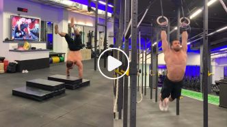 Handstand walk avec obstacle + muscle-up rings pour Dmitry Klokov