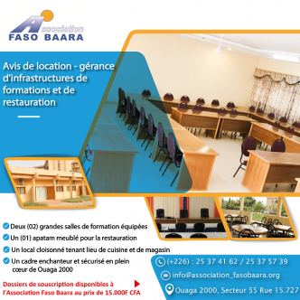 Avis d'Appel d'Offres Ouvert pour la Location-gérance des infrastructures de formation et de restauration dans l'enceinte de l'Association FASO BAARA
