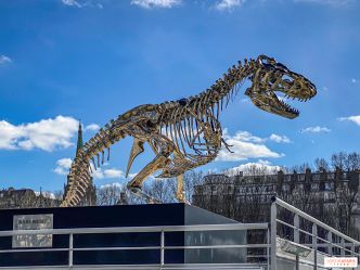 Insolite à Paris : c'est quoi ce squelette de tyrannosaure argenté sur le Port de la Conférence ?