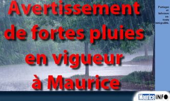 Bulletin d’avertissement de fortes pluies pour Maurice