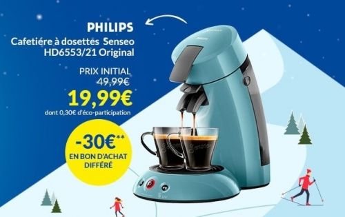 But : cafetière à dosettes Philips Senseo Original à 19,99 € via